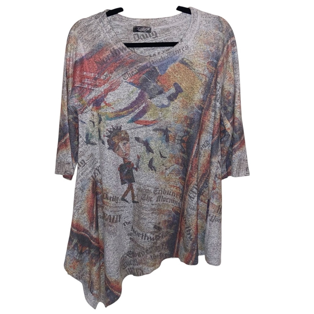 Inoah Tunic Top Womens Small USA Boho Artsy Wearable Art Lagenlook Asymmetrical